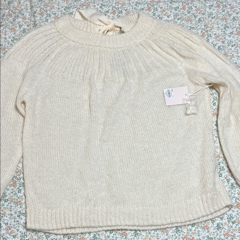 NWT Lauren Conrad Cream Sparkle with Bow and Keyhole Back Sweater Size XL
